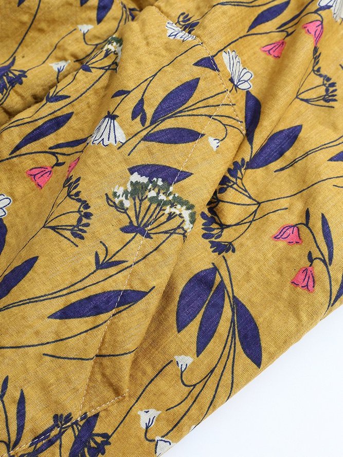 Floral Print Hooded Long Sleeve Pockets Vintage Coats