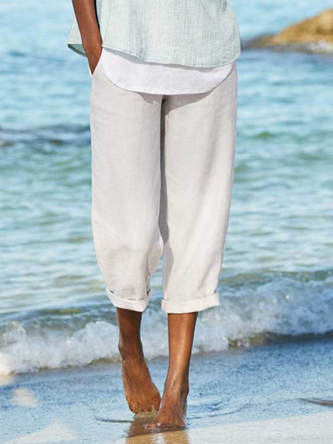 Summer Linen Casual Solid Pants
