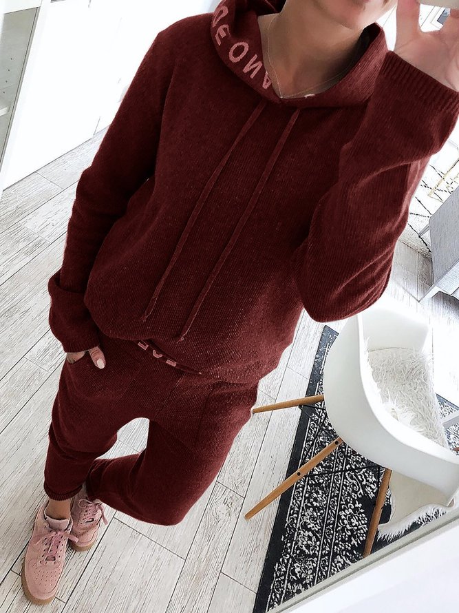 Letter Printed Hoodies Knitted Two Pieces Pants Sets Suits