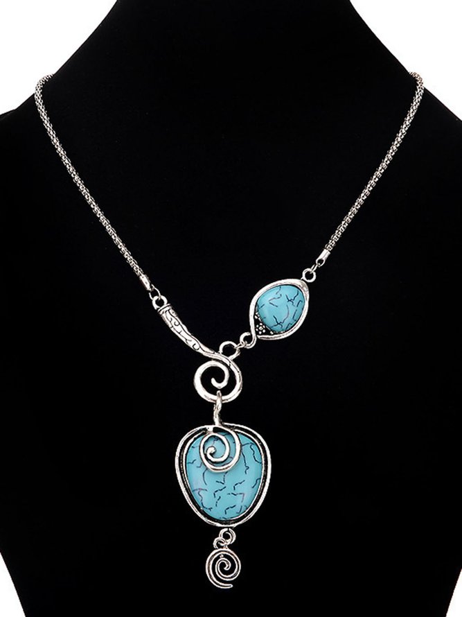 Silver plated snail heart turquoise necklace