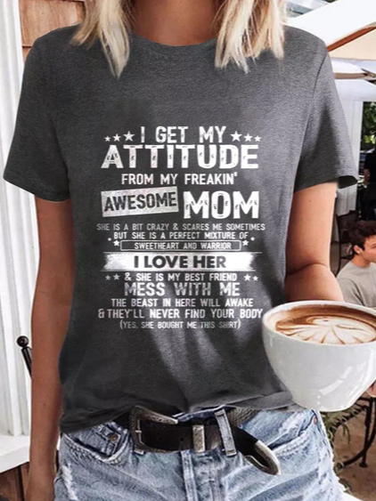 I Get A Awesome Dad Print Crew Neck Casual Cotton Blends Shirts & Tops