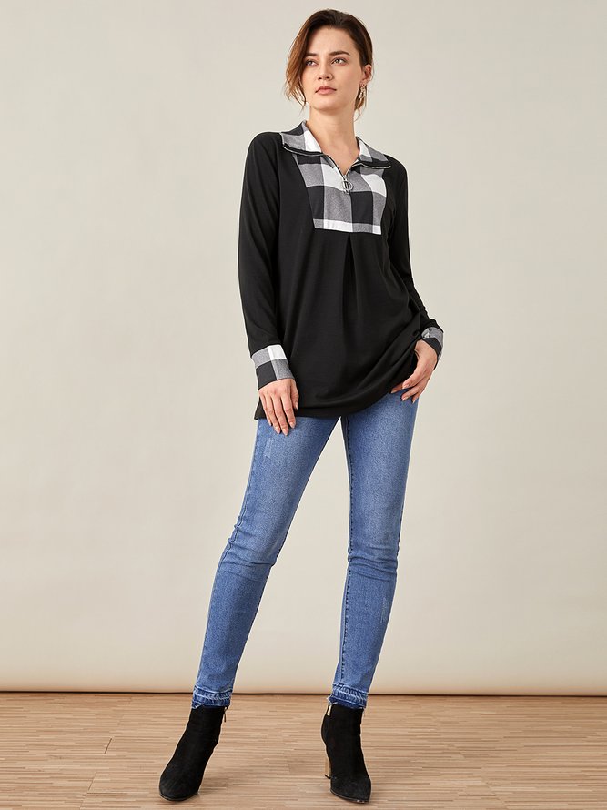 JFN V Neck Patchwork Casual Tunic Top