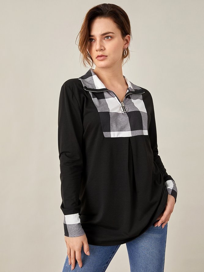 JFN V Neck Patchwork Casual Tunic Top