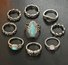 One Set Of 9 Vintage Turquoise Ring