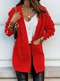 Red Solid Long Sleeve Open Front Cardigan Sweater coat