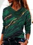 Cowl Neck Casual Quicksand Print Tops