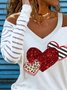 Casual Women V Neck Heart Print Blouses Shirts Elegant Hollow Out Pullover Tops