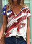 JFN V Neck American Flag Casual T-Shirt/Tee 