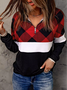 JFN Women Shawl Collar Plaid Colorblock Zipper Long Sleeve Sweatshirt