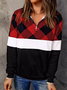 JFN Women Shawl Collar Plaid Colorblock Zipper Long Sleeve Sweatshirt